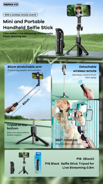 P16 0.8m Selfie Stick Tripod suoratoistoon