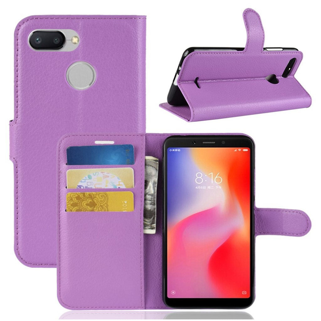 Xiaomi Redmi 6 liitsihedelmä jyvä pintainen synteetti nahkainen lompakko suojakotelo - Violetti