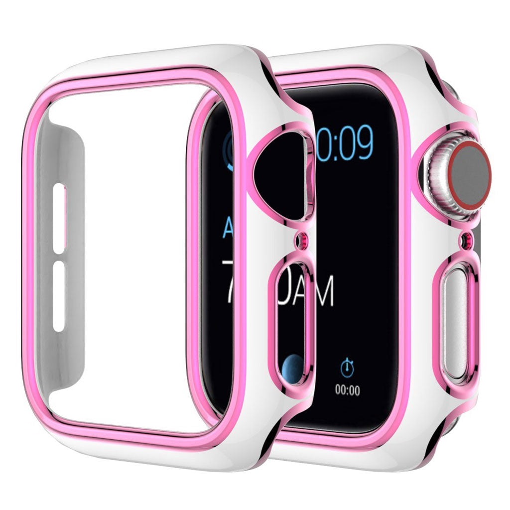 Kiiltävä väri koriste kansi Apple Watch Series 3/2/1 42mm - Valkoinen / Pinkki