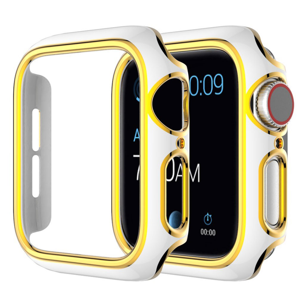 Kiiltävä väri koriste kansi Apple Watch Series 3/2/1 38mm - Valkoinen / Kulta
