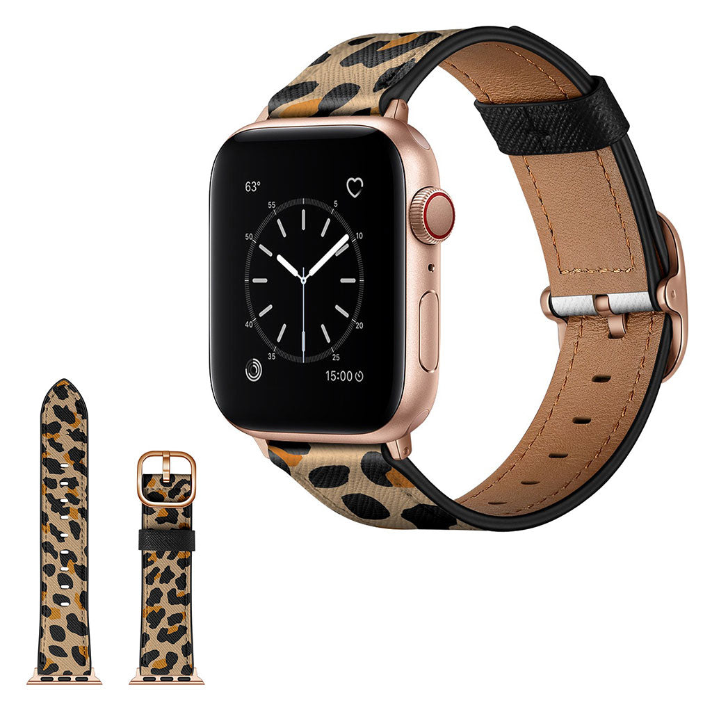 Apple Watch Series 6 / 5 44mm tyylikäs nahkainen ranneke - Keltainen Leopardipainatus