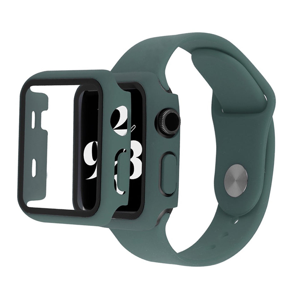 Apple Watch Series 6 / 5 40mm suojus karkaistulla lasilla + kellonauha - Tummanvihreä