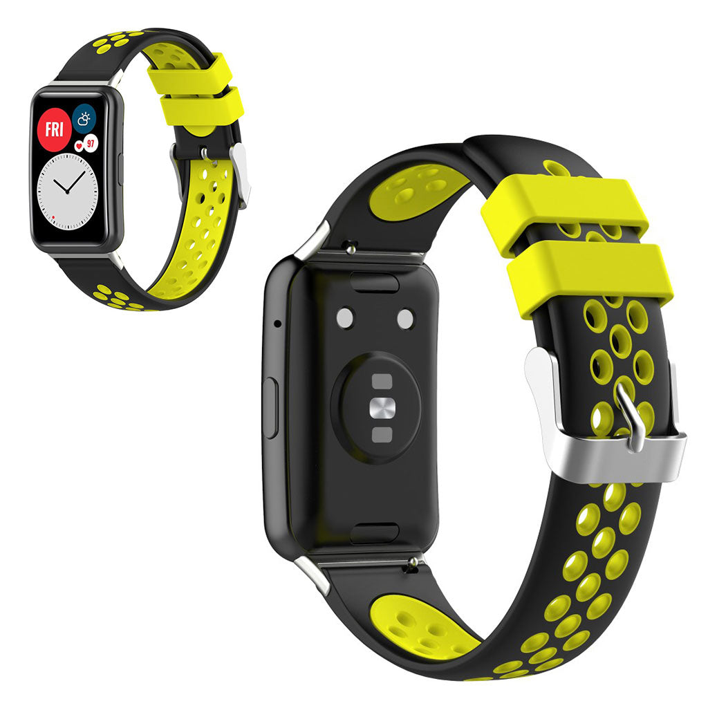 Huawei Watch Fit kaksivärinen silikoninen kellonauha - Musta / Keltainen