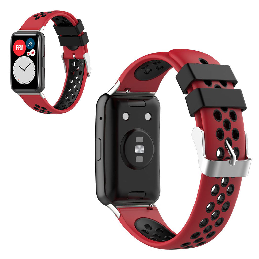 Huawei Watch Fit kaksivärinen silikoninen kellonauha - Punainen / Musta
