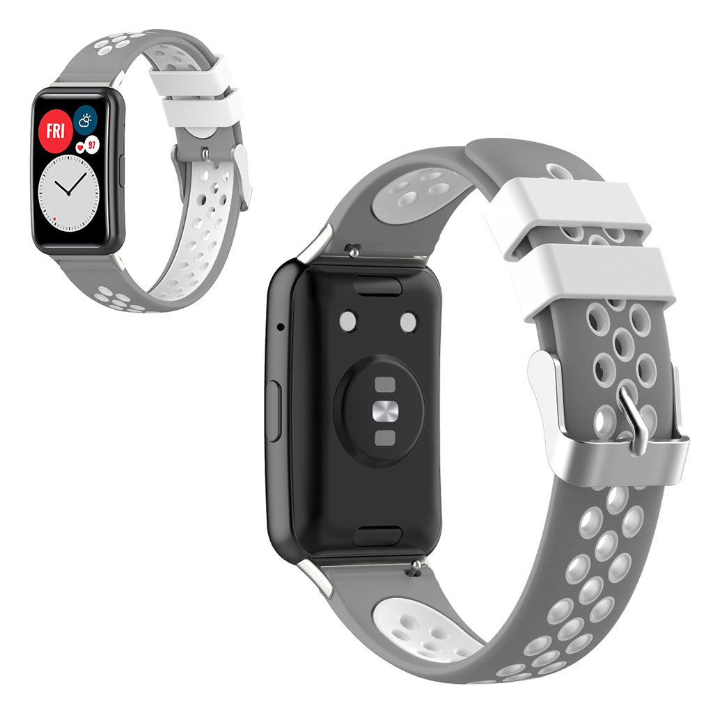 Huawei Watch Fit kaksivärinen silikoninen kellonauha - Harmaa / Valkoinen