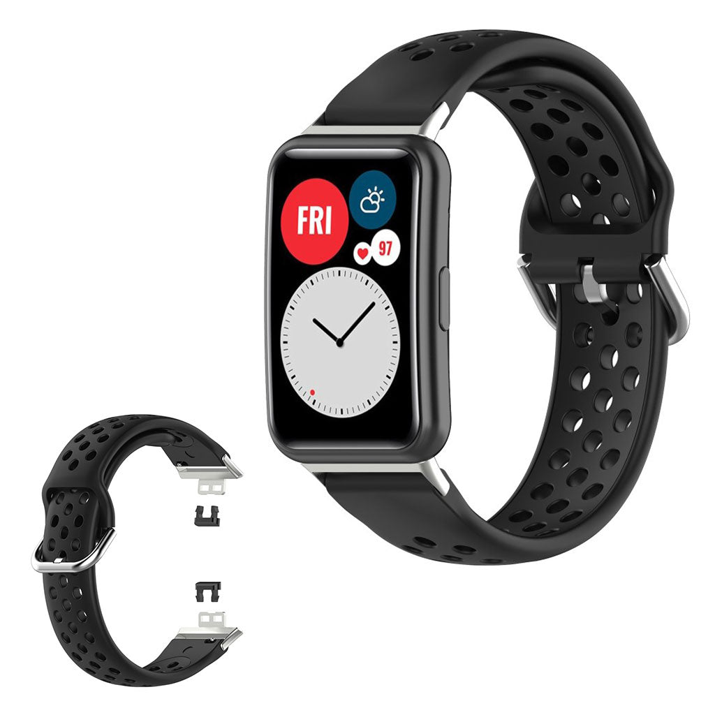 Huawei Watch Fit reikään kaiverrettu silikoninen kellonauha - Musta