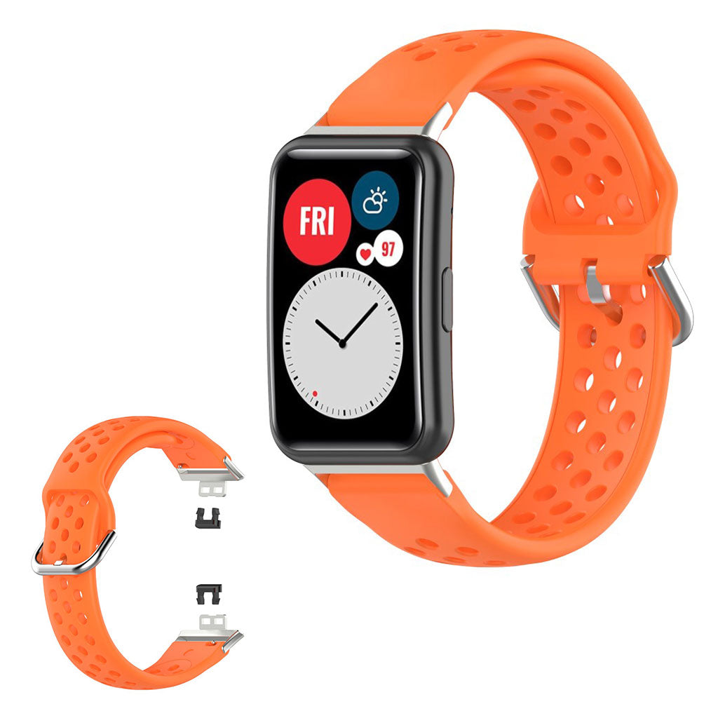 Huawei Watch Fit reikään kaiverrettu silikoninen kellonauha - Oranssi