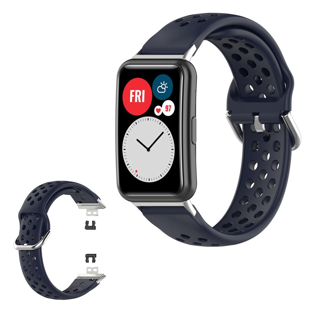Huawei Watch Fit reikään kaiverrettu silikoninen kellonauha - Tummansininen