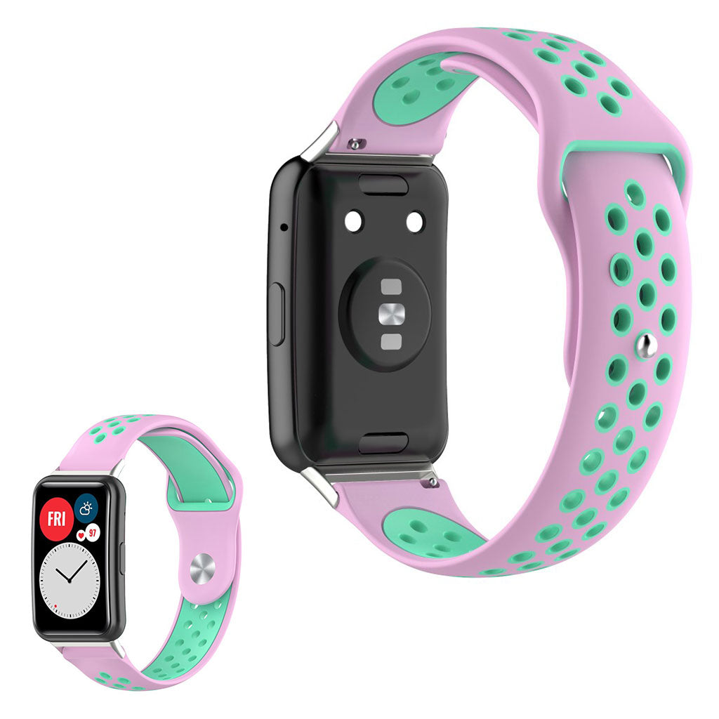 Kaksivärinen silikonikellonauha Huawei Watch Fit -laitteelle - Pinkki / Syaani