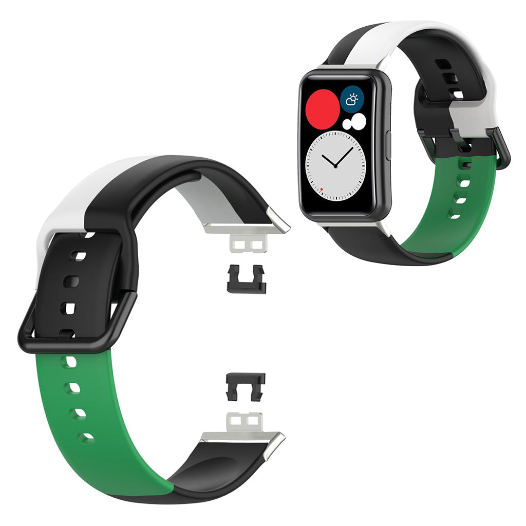 Huawei Watch Fit kolmivärinen silikoninen kellonauha - Musta / Valkoinen / Vihreä