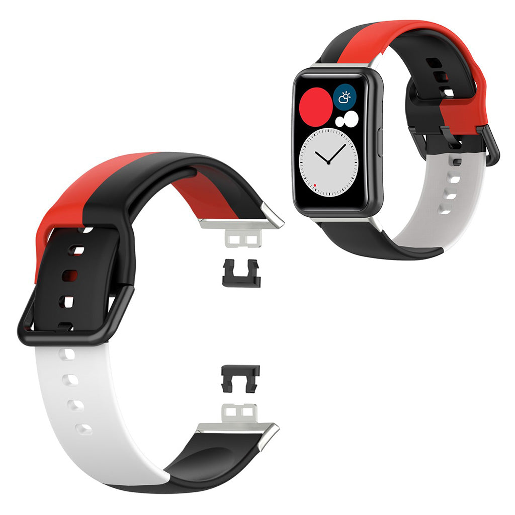 Huawei Watch Fit kolmivärinen silikoninen kellonauha - Musta / Punainen / Valkoinen