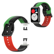 Huawei Watch Fit kolmivärinen silikoninen kellonauha - Musta / Vihreä / Punainen