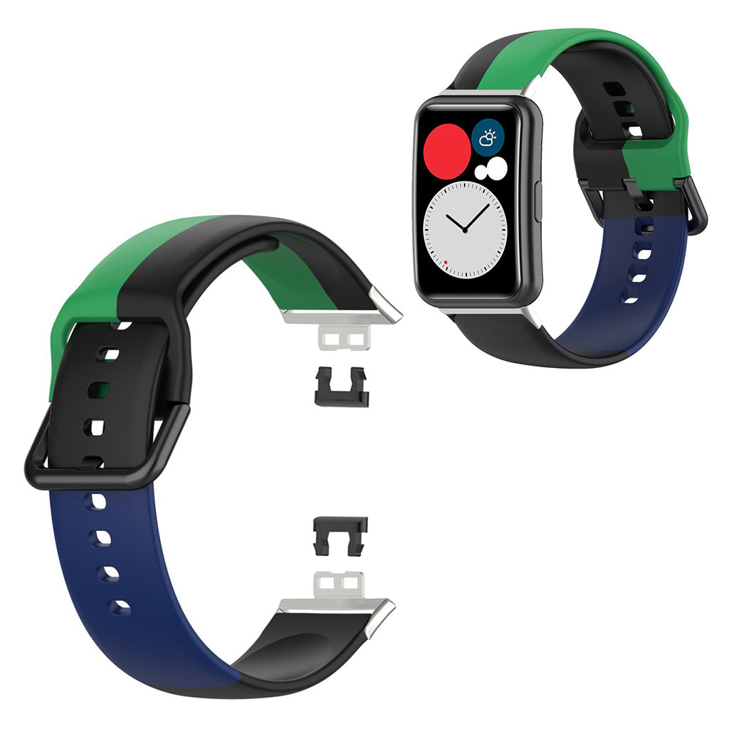 Huawei Watch Fit kolmivärinen silikoninen kellonauha - Musta / Vihreä / Sininen