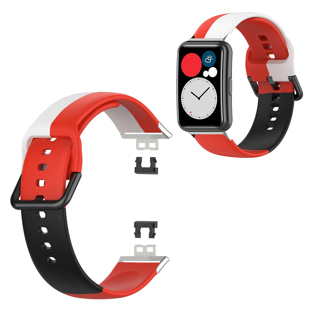 Huawei Watch Fit kolmivärinen silikoninen kellonauha - Punainen / Musta / Valkoinen