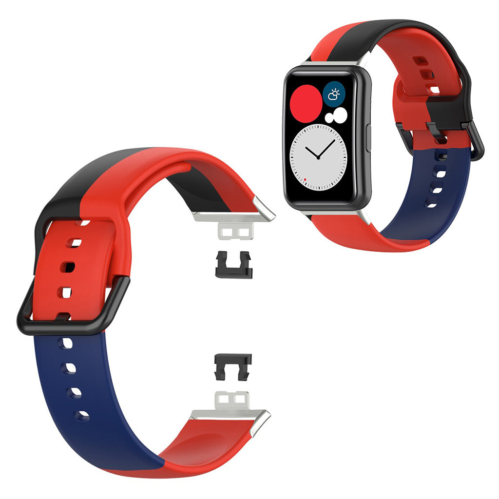 Huawei Watch Fit kolmivärinen silikoninen kellonauha - Punainen / Musta / Sininen