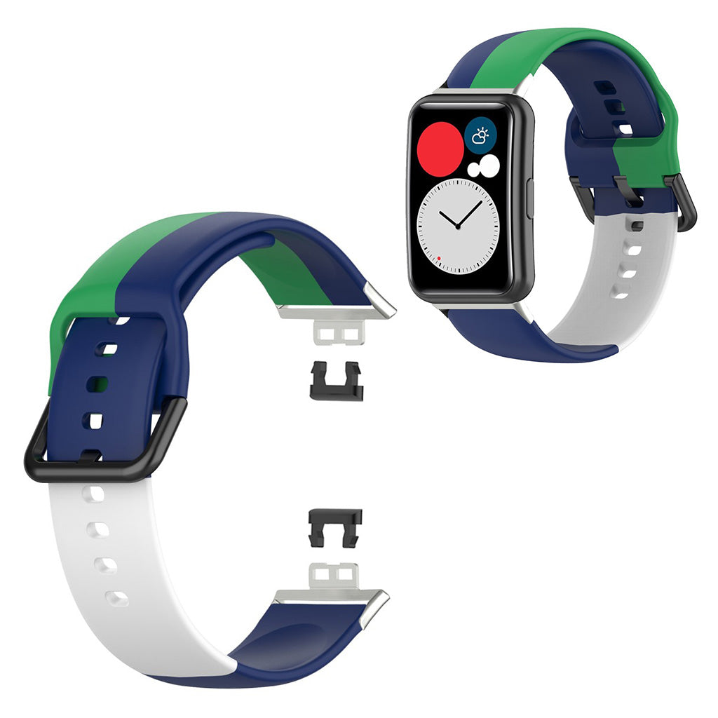 Huawei Watch Fit kolmivärinen silikoninen kellonauha - Vihreä / Sininen / Valkoinen