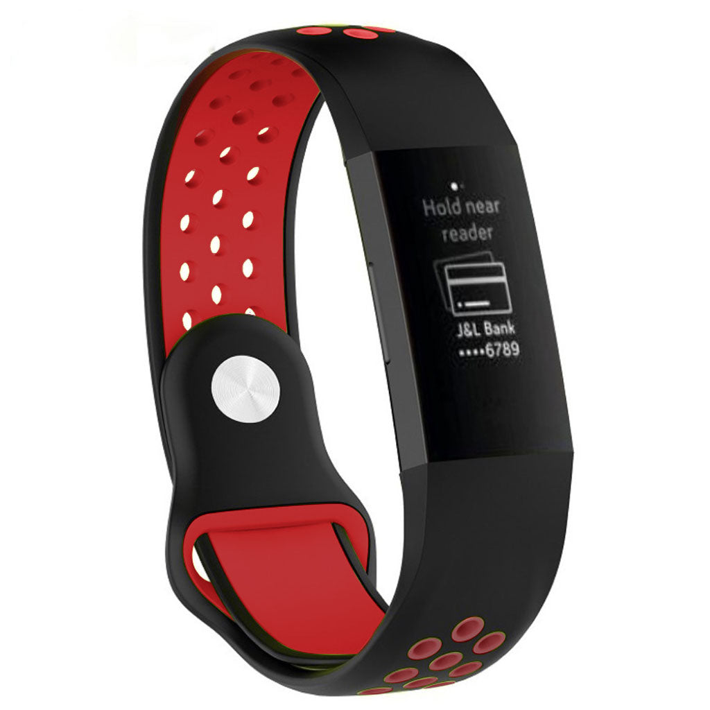 Fitbit Charge 3 ontto kaksisävyinen silikooni muovinen kellon vaihto ranneke - Musta/ punainen