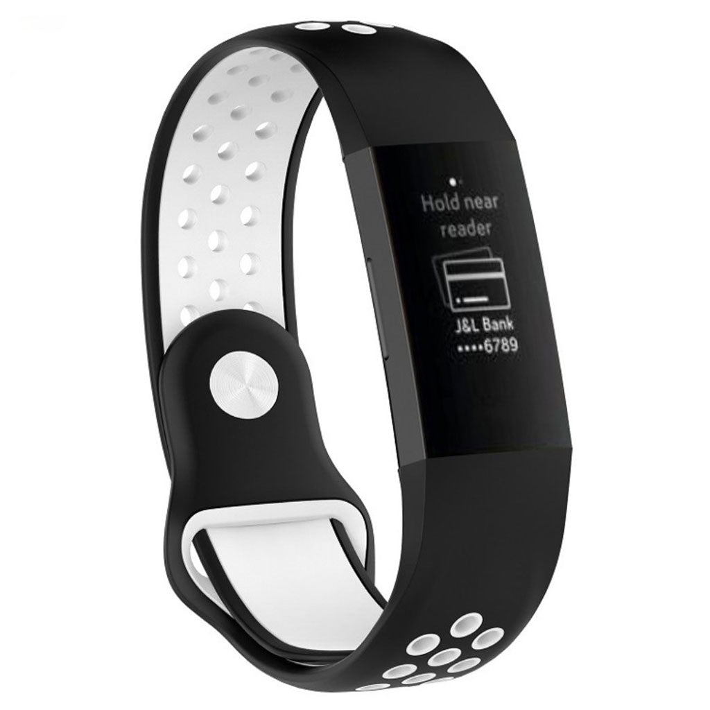 Fitbit Charge 3 ontto kaksisävyinen silikooni muovinen kellon vaihto ranneke - Musta/ Valkoinen
