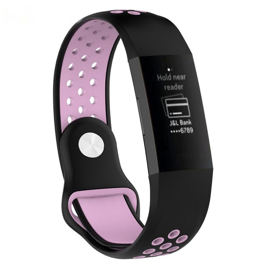 Fitbit Charge 3 ontto kaksisävyinen silikooni muovinen kellon vaihto ranneke - Musta/ Pinkki