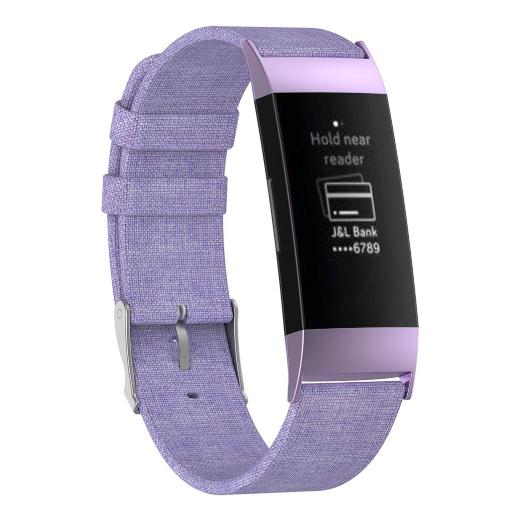 Fitbit Charge 3 kangas pintainen kellon vaihto ranneke klassisella metalli soljella - Violetti