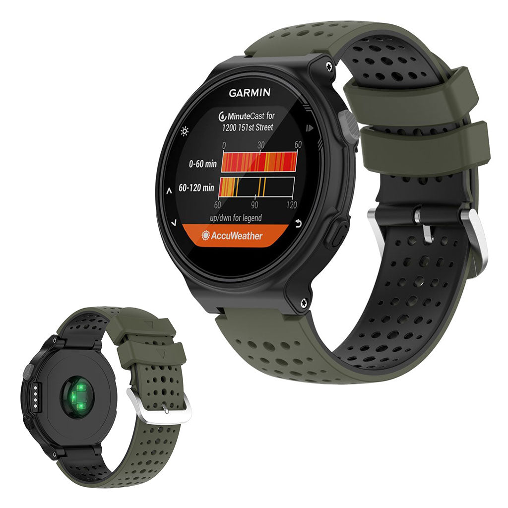 Kaksivärinen silikoninen kellonauha Garmin Forerunner -laitteille - Armeijan Vihreä / Musta