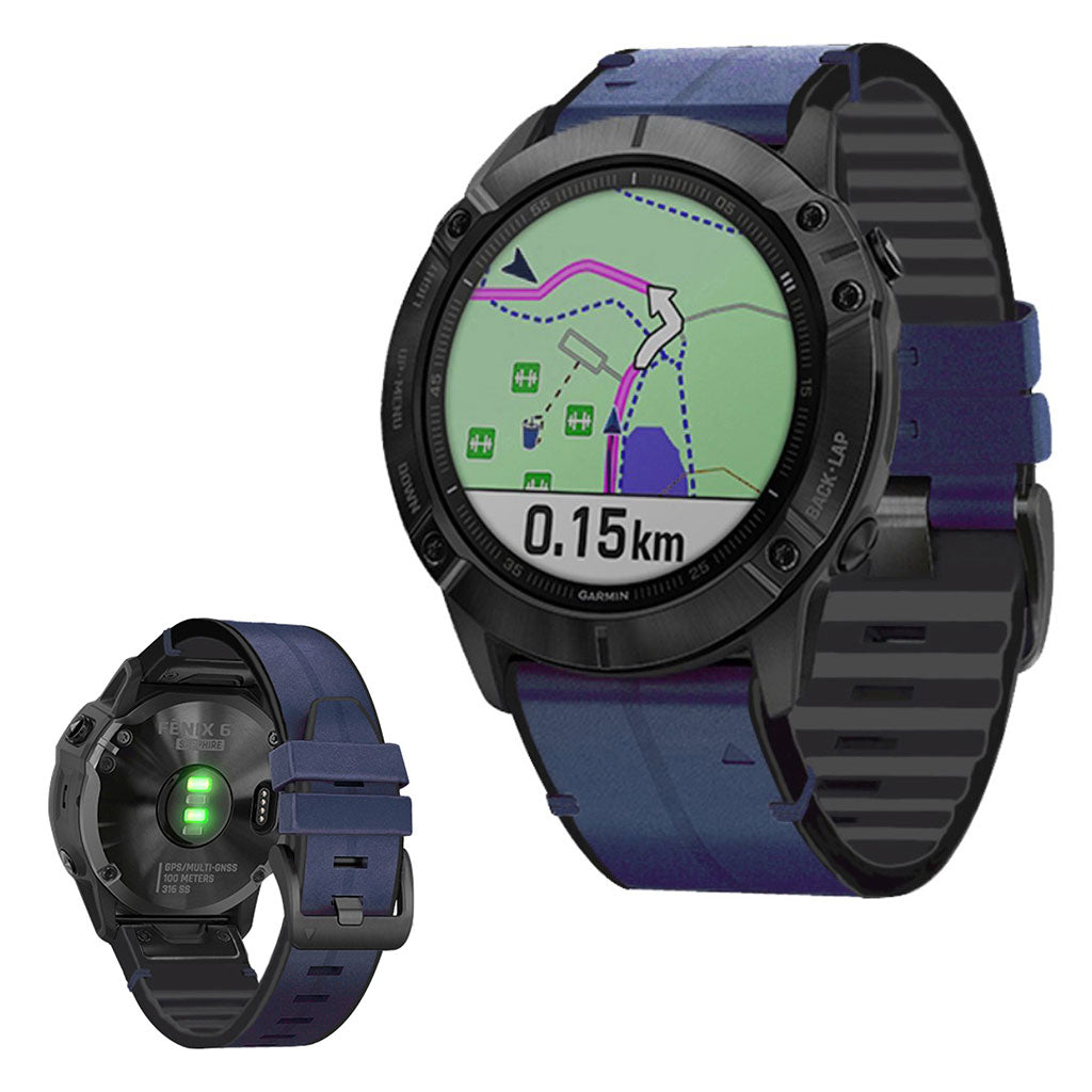 22mm nahkanauha Garminin kellolaitteelle - Sininen