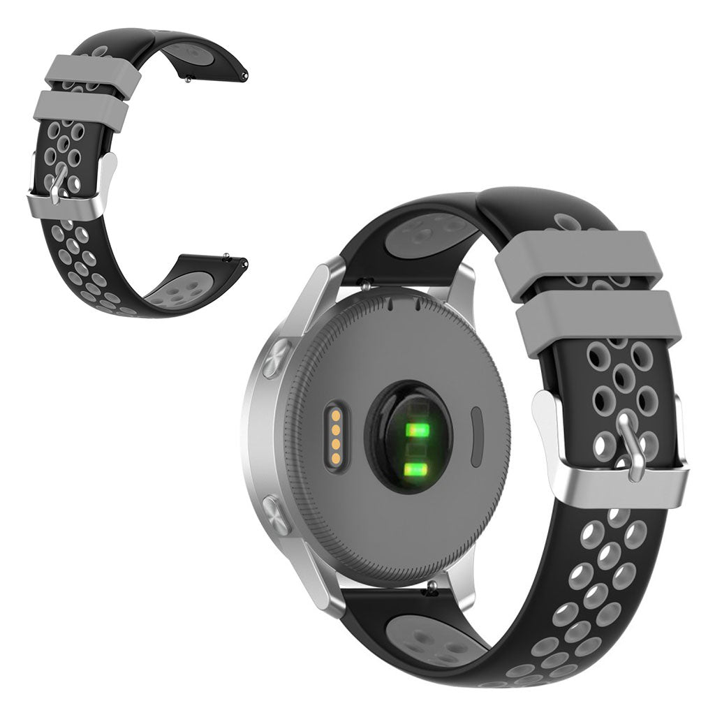18mm Garmin Vivoactive 4S / Vivomove 3S kaksivärinen silikoninen ranneke - Musta / Harmaa
