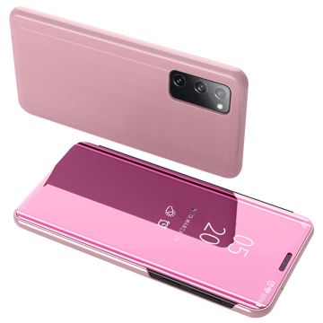 View Window Mirror Skin Leather Cover for Samsung Galaxy S20 FE 4G/5G/S20 Lite/S20 FE 2022 - Rose Gold