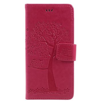 Imprint Tree Owl Magnetic Wallet Leather Stand Cover for Samsung Galaxy A5 (2017) SM-A520F - Rose