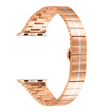 Apple Watch Series 49mm - 45mm - 44mm - 42mm ruostumattomasta teräksestä valmistettu hihna - Ruusukulta + Hopea