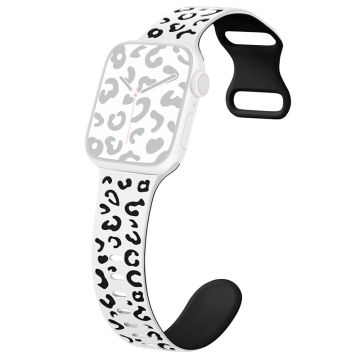 Apple Watch Series 49mm - 45mm - 44mm - 42mm Leopard silikoniranneke - Valkoinen + Musta