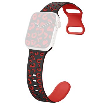 Apple Watch Series 49mm - 45mm - 44mm - 42mm Leopard silikoniranneke - Musta + Punainen