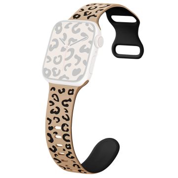 Apple Watch Series 49mm - 45mm - 44mm - 42mm Leopard silikoniranneke - Maito Tee + Musta