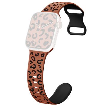 Apple Watch Series 49mm - 45mm - 44mm - 42mm Leopard silikoniranneke - Ruskea + Musta