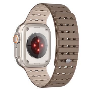 Apple Watch Series 49mm - 45mm - 44mm - 42mm hengittävä silikoniranneke - Ruskea + Aprikoosi