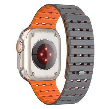 Apple Watch Series 49mm - 45mm - 44mm - 42mm hengittävä silikoniranneke - Harmaa + Oranssi