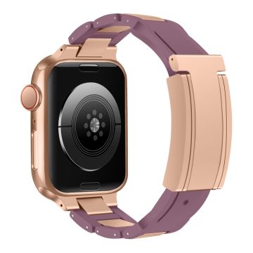 Apple Watch Series 49mm - 45mm - 44mm - 42mm ruostumattomasta teräksestä valmistettu hihna - Violetti / Ruusukultainen Solki