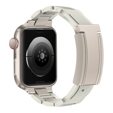 Apple Watch Series 49mm - 45mm - 44mm - 42mm ruostumattomasta teräksestä valmistettu hihna - Beige / Beige