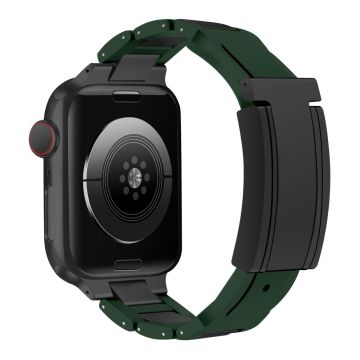 Apple Watch Series 49mm - 45mm - 44mm - 42mm ruostumattomasta teräksestä valmistettu hihna - Vihreä / Musta Solki