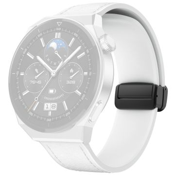 Huawei Watch GT 3 42mm / GT 3 Pro 43mm kellonauha 20mm nahkapäällysteinen silikoniranneke magneettisoljella - Valkoinen