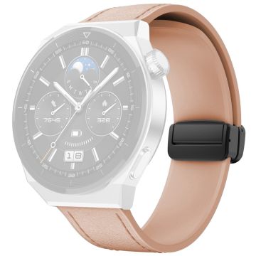 Huawei Watch GT 3 42mm / GT 3 Pro 43mm kellonauha 20mm nahkapäällysteinen silikoniranneke magneettisoljella - Pinkki