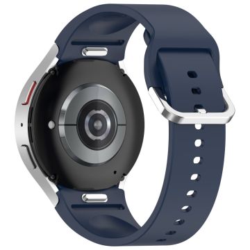 Samsung Galaxy Watch4 / 5 / 6 / 7 40mm / Watch 5 Pro 45mm / Watch FE 40mm Rannehihna hopea solki silikoni kellon hihna - Keskiyön Sininen