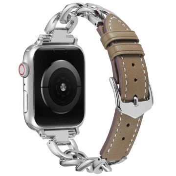 Apple Watch Series 49mm - 45mm - 44mm - 42mm sinkkiseos + lehmännahkainen kellonhihna - Tan