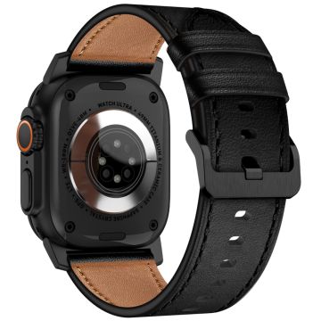 KALEBOL Apple Watch Series 49mm - 45mm - 44mm - 42mm nahkainen ranneke - Musta + Musta