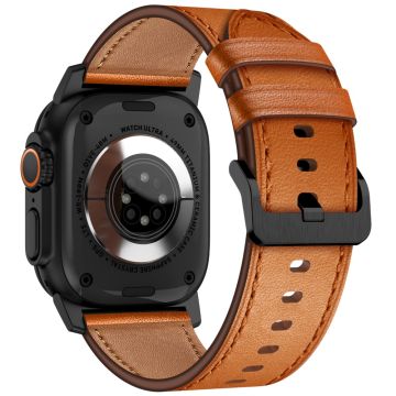 KALEBOL Apple Watch Series 49mm - 45mm - 44mm - 42mm nahkainen ranneke - Musta + Ruskea