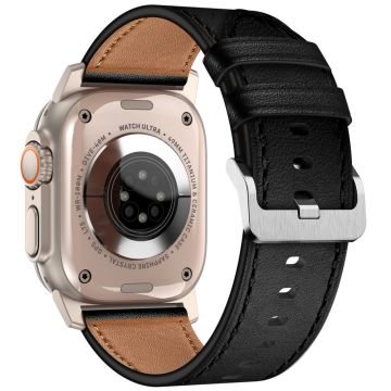 KALEBOL Apple Watch Series 49mm - 45mm - 44mm - 42mm nahkainen ranneke - Titaani + Musta