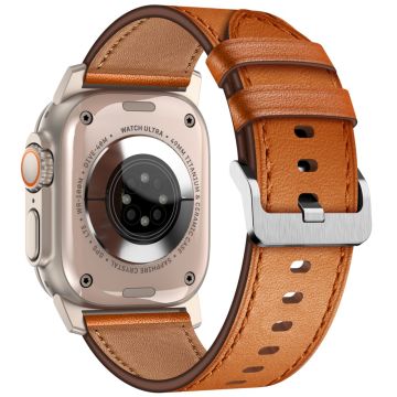 KALEBOL Apple Watch Series 49mm - 45mm - 44mm - 42mm nahkainen ranneke - Titaani + Ruskea