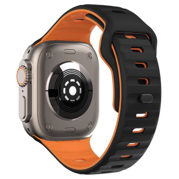 KALEBOL Apple Watch Series 49mm - 45mm - 44mm - 42mm silikoninen ranneke - Musta + Oranssi