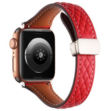 KALEBOL Apple Watch Series 49mm - 45mm - 44mm - 42mm aidosta nahasta valmistettu ranneke - Punainen