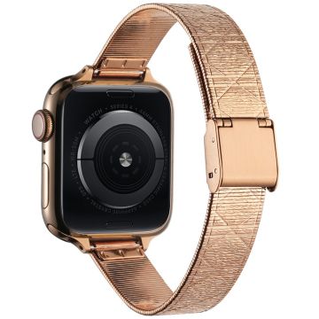 Apple Watch Series 49mm - 45mm - 44mm - 42mm Rhombus Grid Stainless Steel Watch Band - Rose Gold